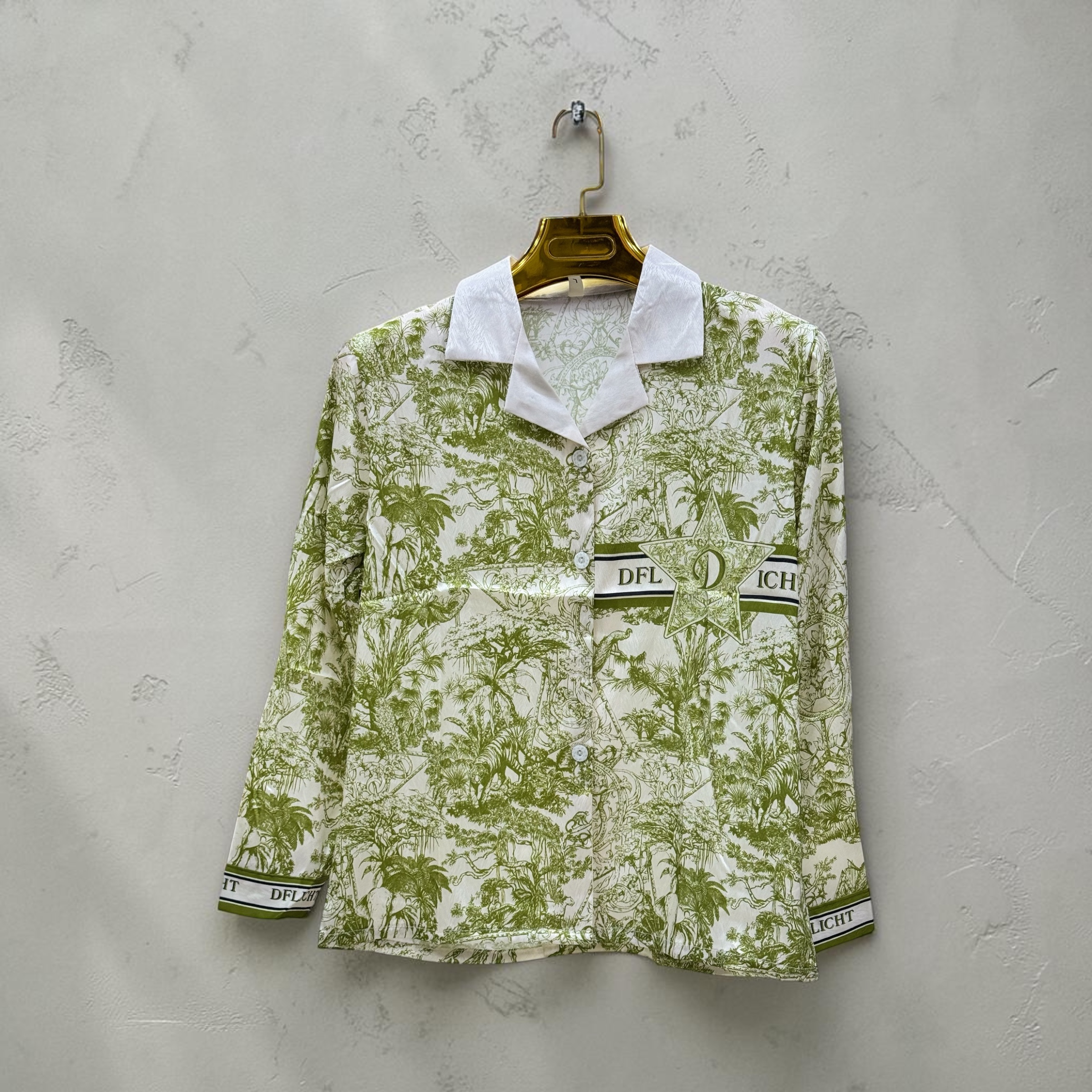 Pyjama satain vert à fleur