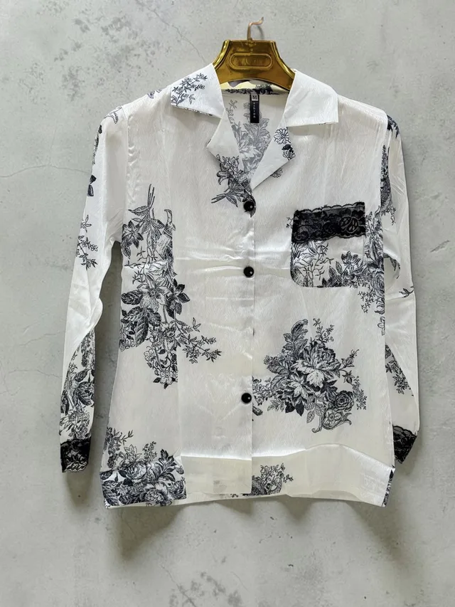 Pyjama satain blanc dontel